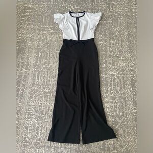 Black and white color block jumpsuit